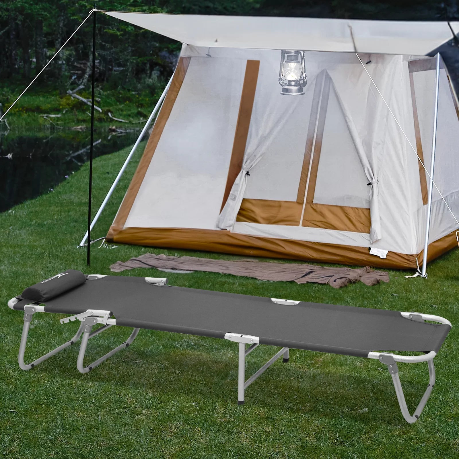 Black Portable Folding Camping Cot with Carry Bag O2111
