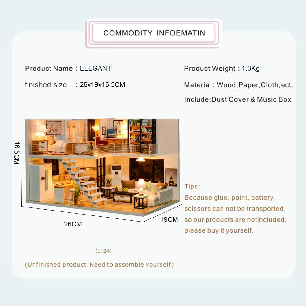 Dollhouse Miniature with Furniture, DIY Dollhouse Kit M1760
