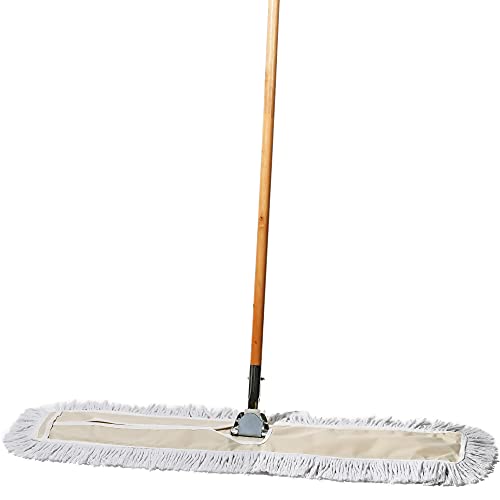 36 in. Cotton Reusable Dust Mop with Wooden Handle R828700
