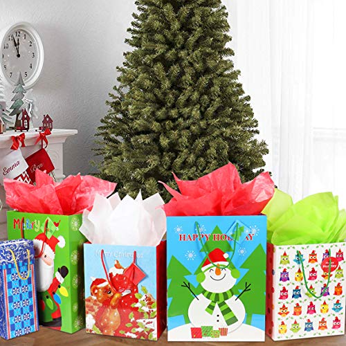 4 Extra Large 4 Large 4 Medium Christmas Print Gift Bags with Handles R605