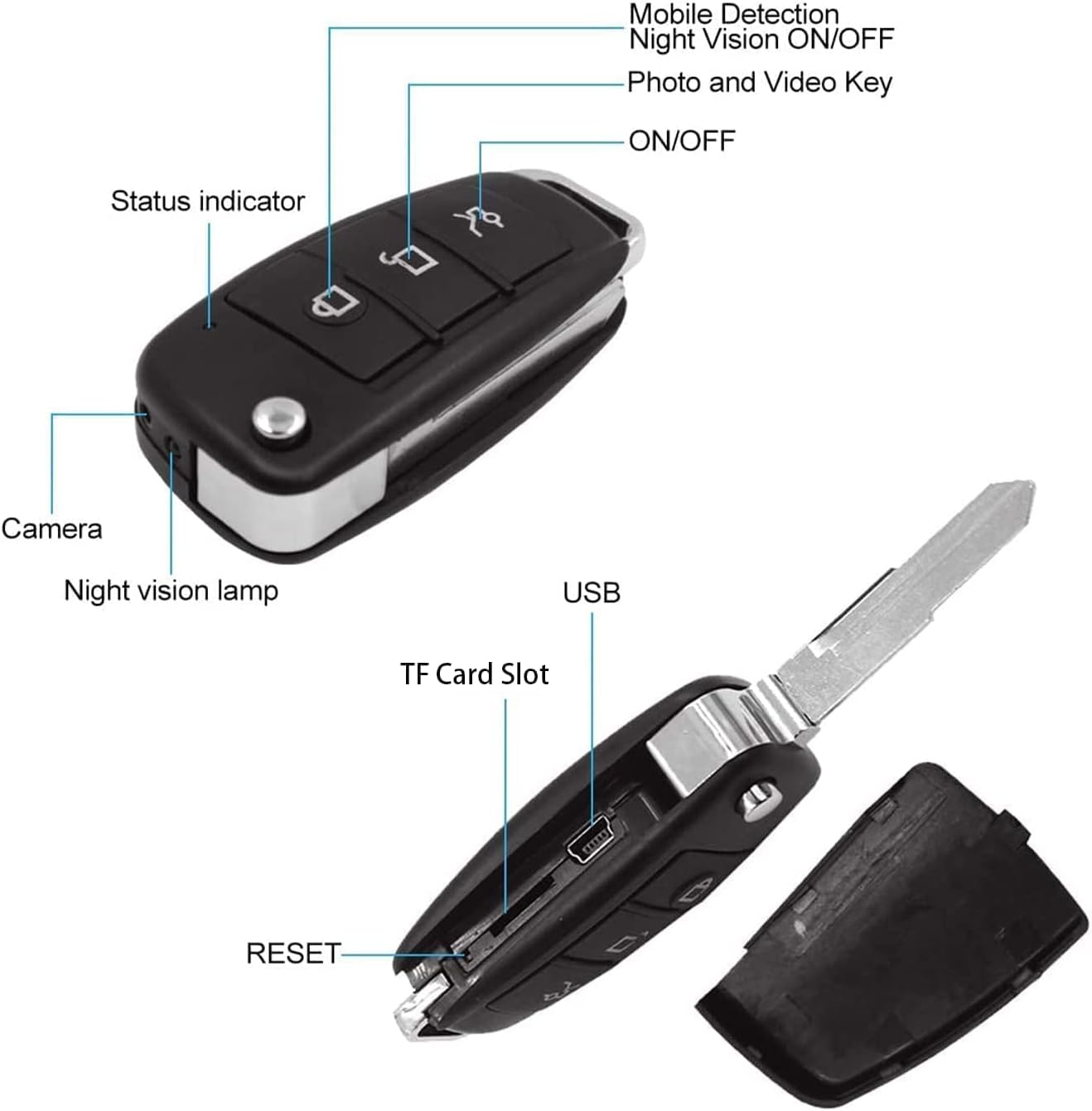 32g Car Key Spy Camera with IR Night Vision Motion Detection HD 1080P Pack of 2 W6319