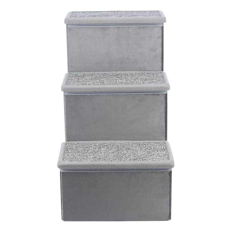 Velour Foldable 3-Step Pet Stairs with Storage P498157