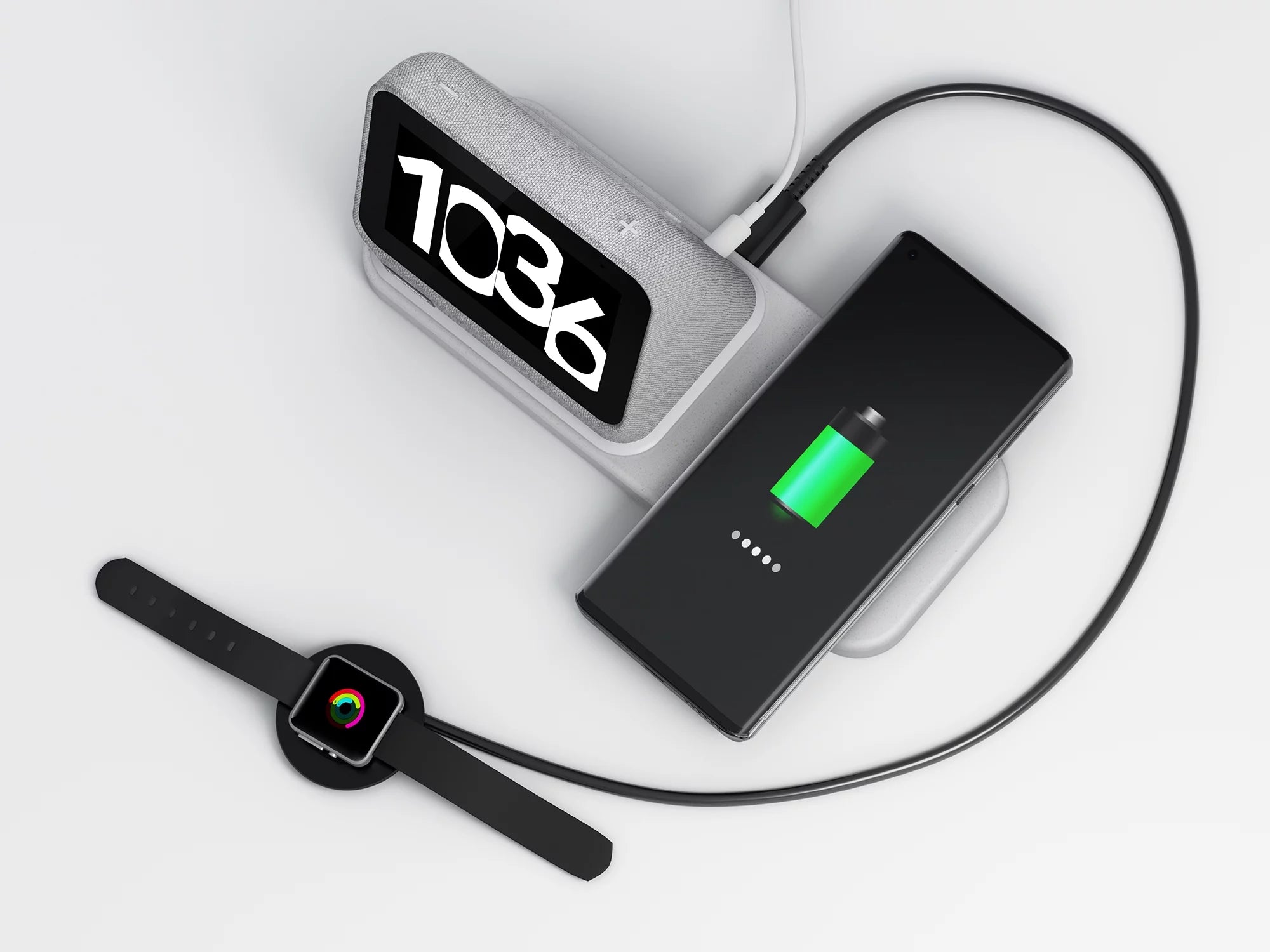 Heather Grey Smart Clock with Wireless Charging Dock I174879