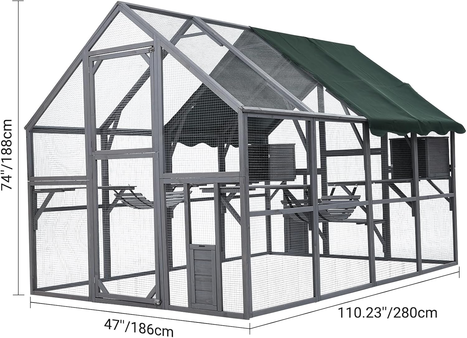 Large 3-Tier Outdoor Cat House with 2 Lockable Cat Doors and a Walk in Door Y44399