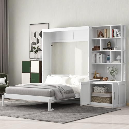 White Solid Wood Queen Size Murphy Bed with Desk G4823