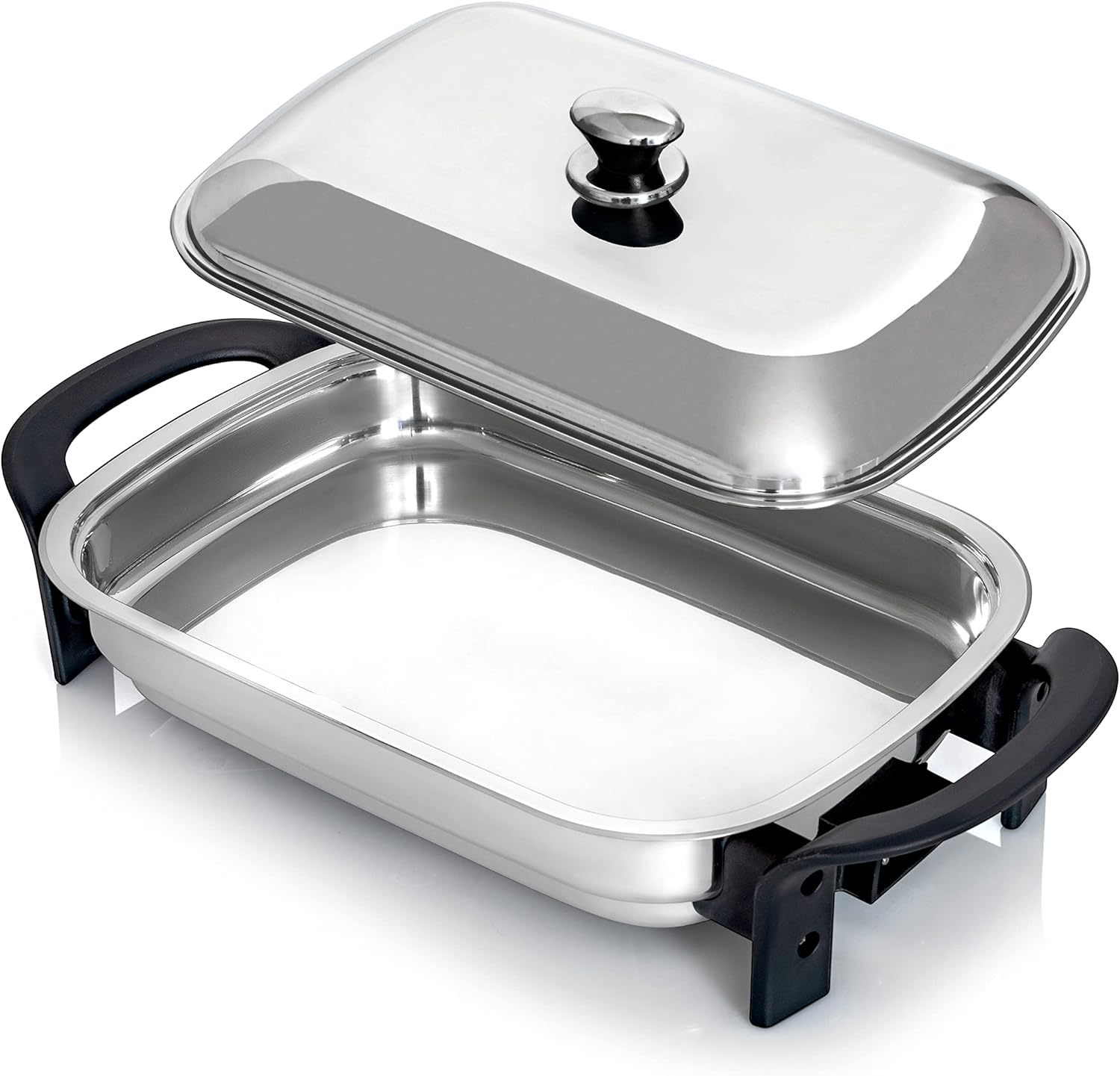 16-Inch Rectangular Stainless Steel Electric Skillet with Lid E5866