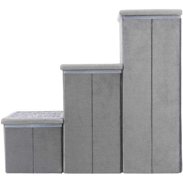 Velour Foldable 3-Step Pet Stairs with Storage P498157