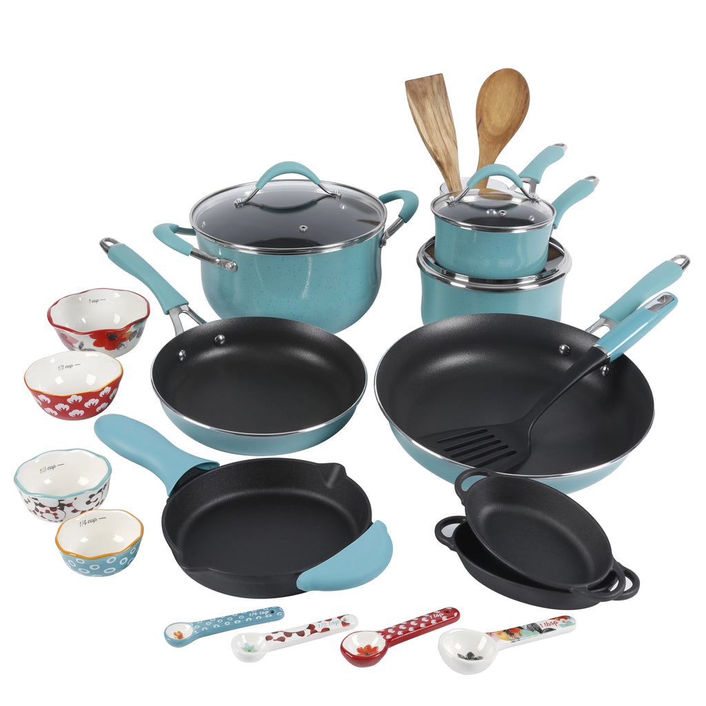 24-Piece Aluminum Cookware Combo Set, Turquoise Z145