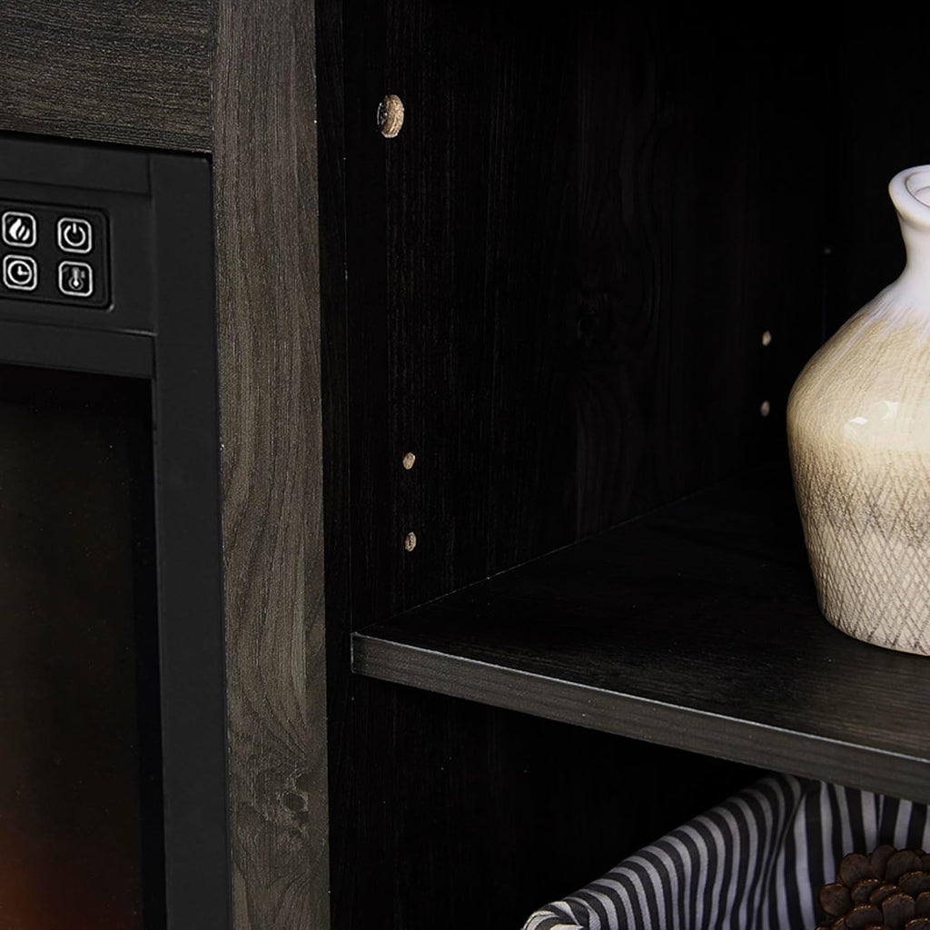 Charcoal Grey Fireplace TV Stand with Storage Drawers and Sliding Door J9751