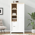 White Wooden Wardrobe Closet with 2 Drawers and Sliding Door M5632