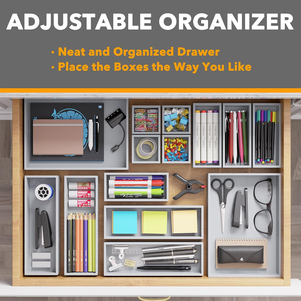 14-Piece Bamboo Drawer Organizer Storage Boxes Set O3489