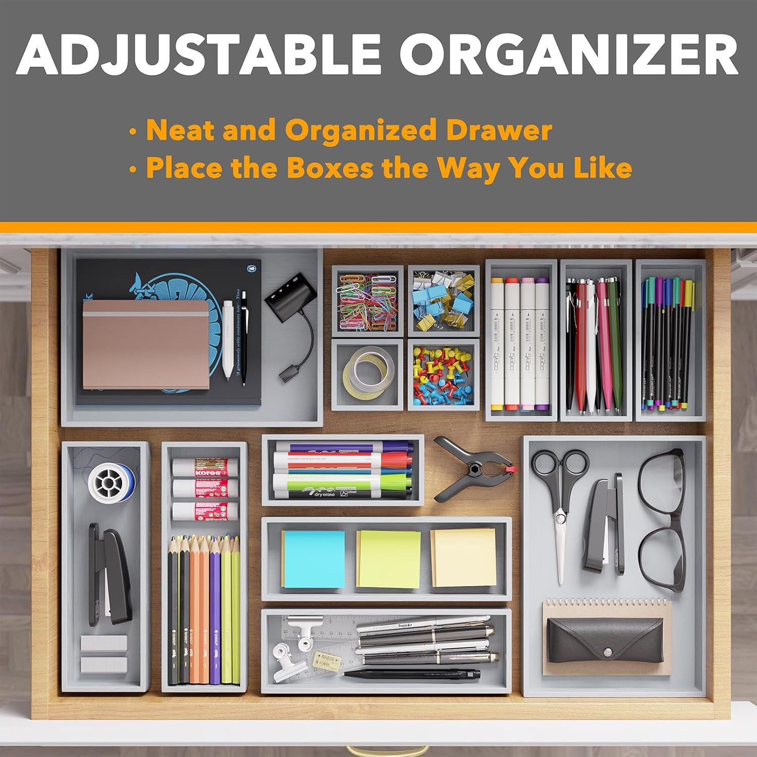 14-Piece Bamboo Drawer Organizer Storage Boxes Set O3489