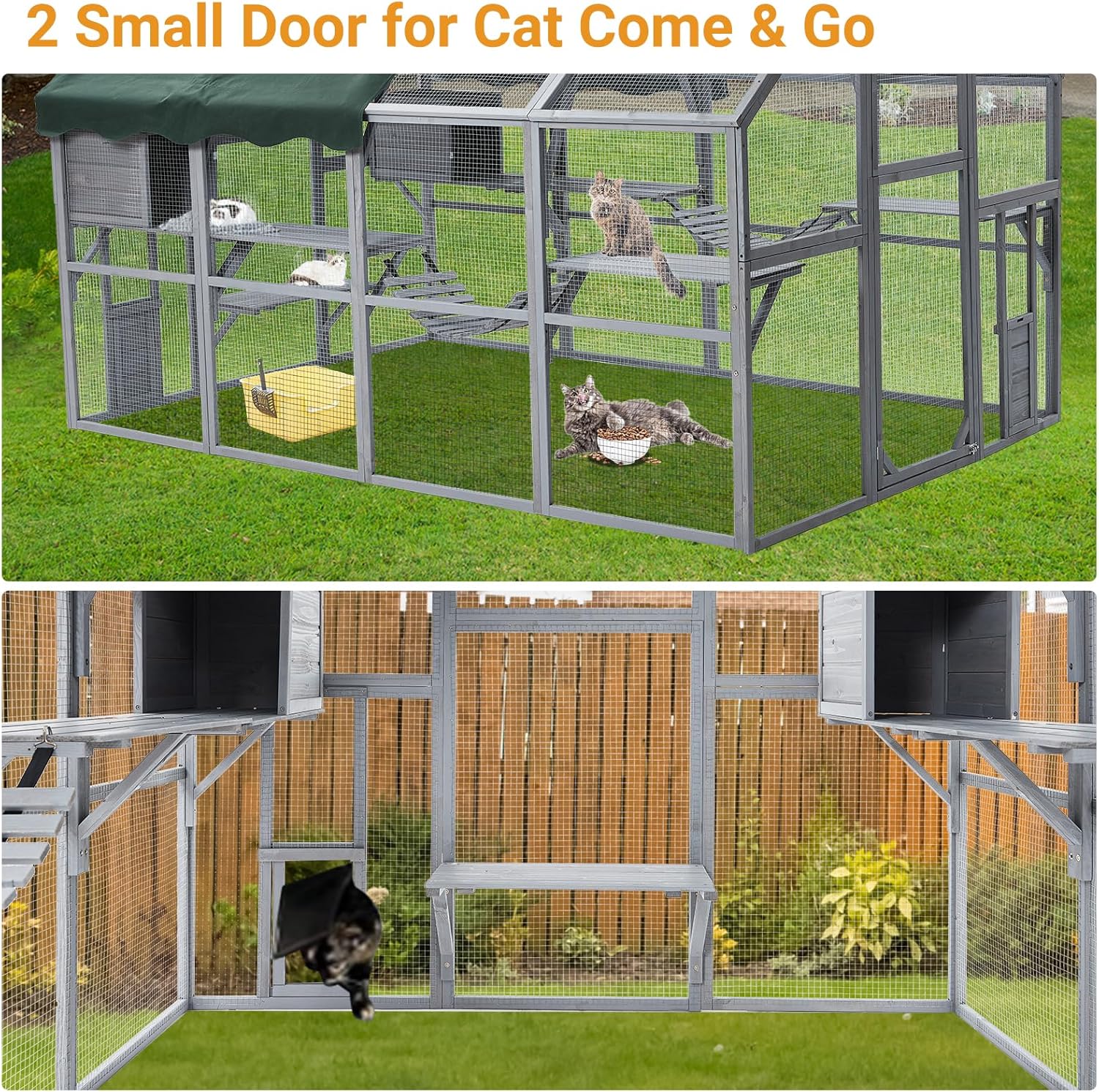Large 3-Tier Outdoor Cat House with 2 Lockable Cat Doors and a Walk in Door Y44399