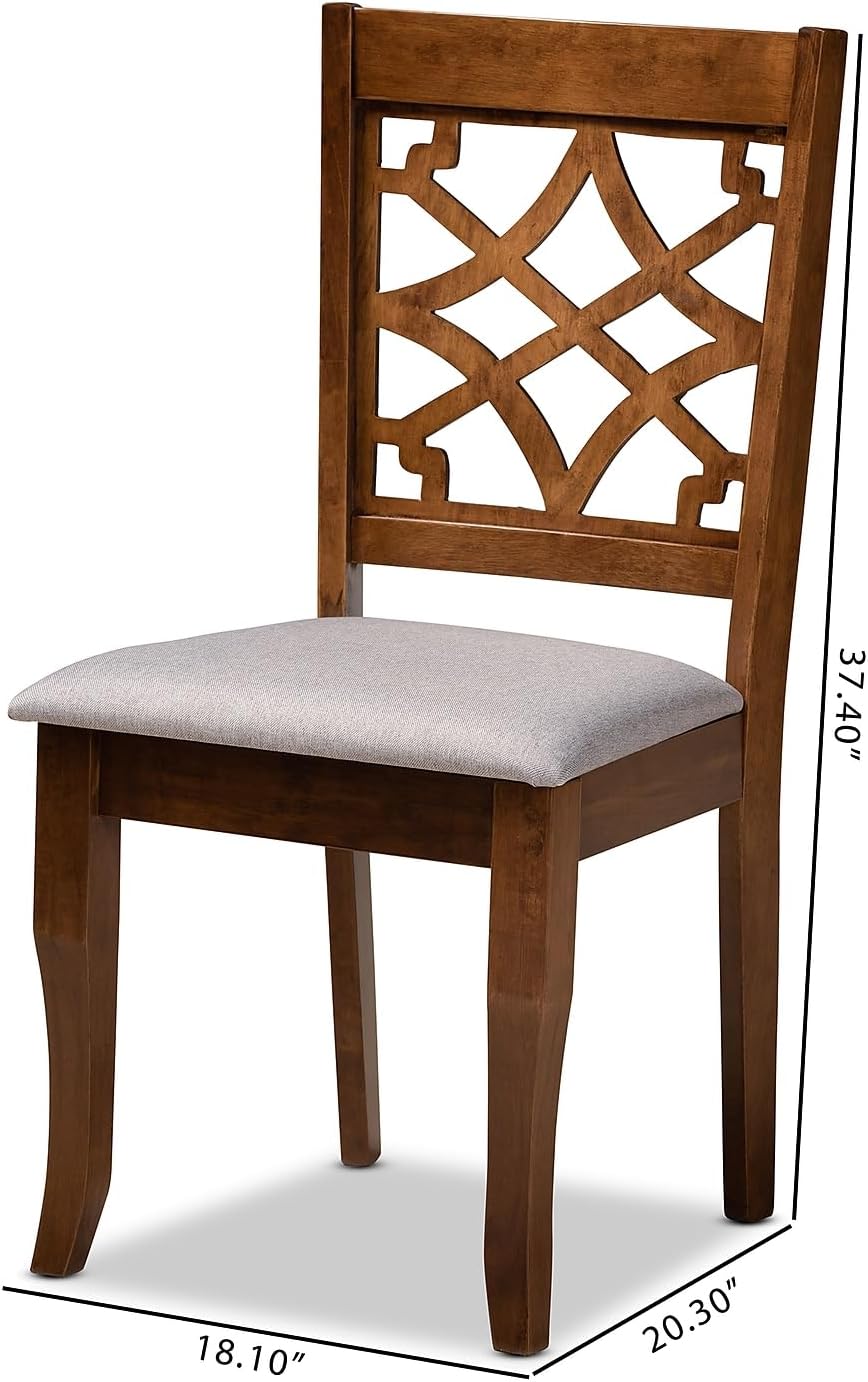 Grey Fabric Upholstered Walnut Brown Wood 4-Piece Dining Chair Set D948