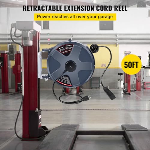 50 FT 14AWG/3C SJTOW Power Cord Reel with Lighted Triple Tap Outlet B650804