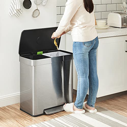 16 Gallons Dual Compartment Stainless Steel Trash Can C953