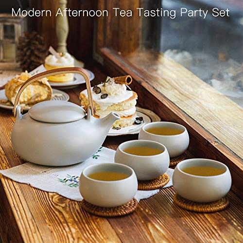 27 oz Ceramic Japanese Teapot with Fine Stainers and 4 Cups F940086