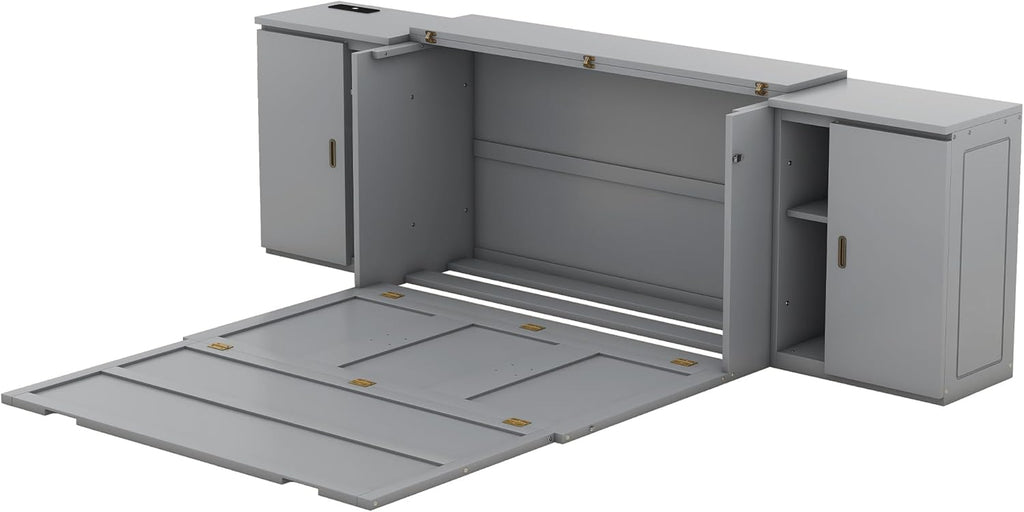 Queen Size Gray Murphy Wall Bed with Shelves and Cabinets H996205