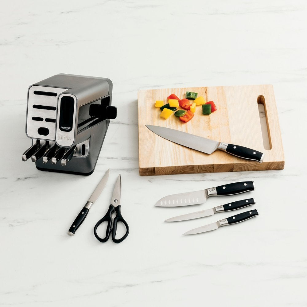 12 Piece German Stainless Steel Knife Block Set with Built-in Sharpener, Black W1052