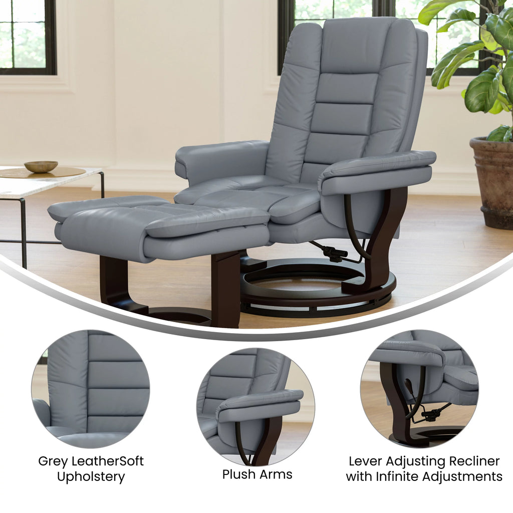 Gray Faux Leather Recliner with Ottoman M541
