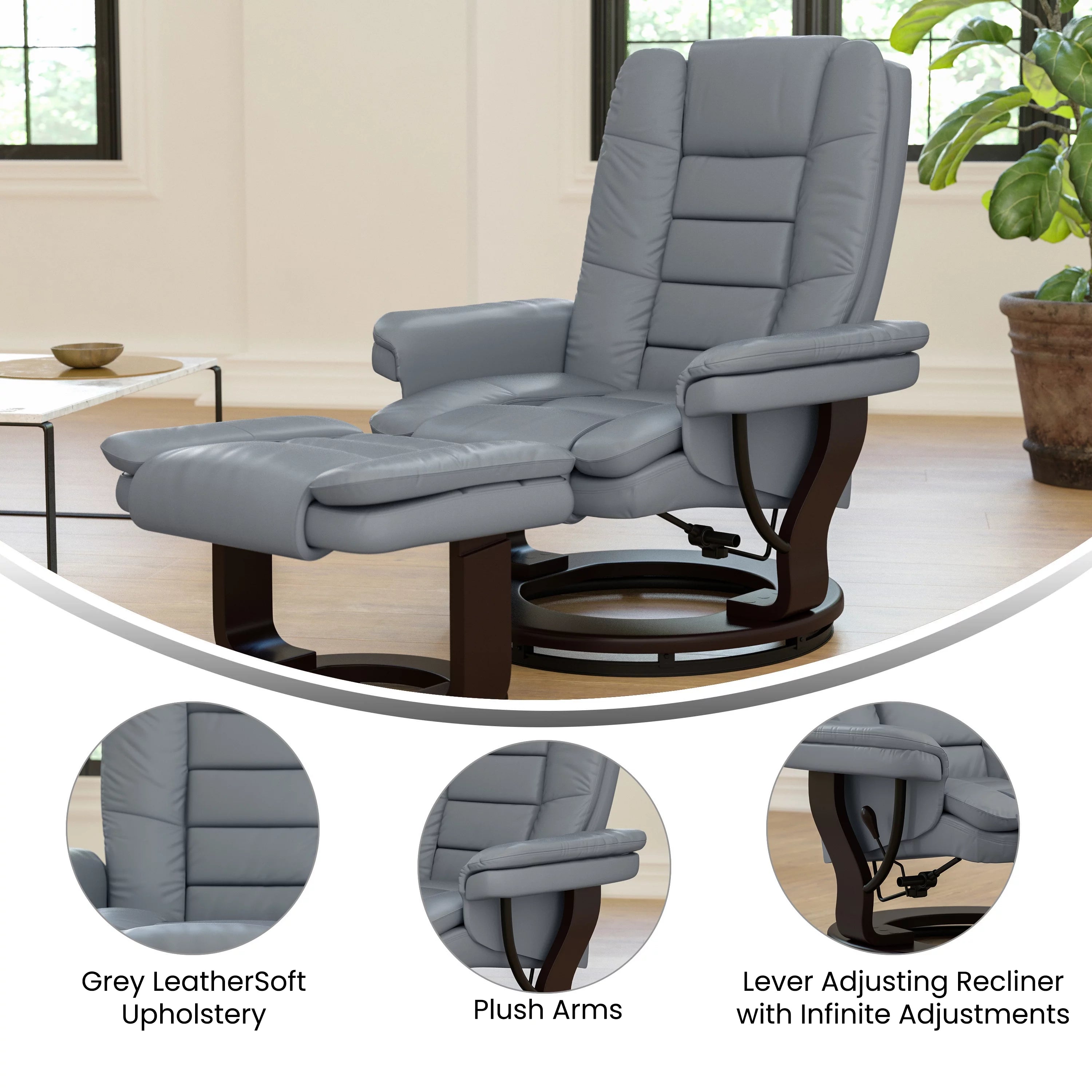 Gray Faux Leather Recliner with Ottoman M541