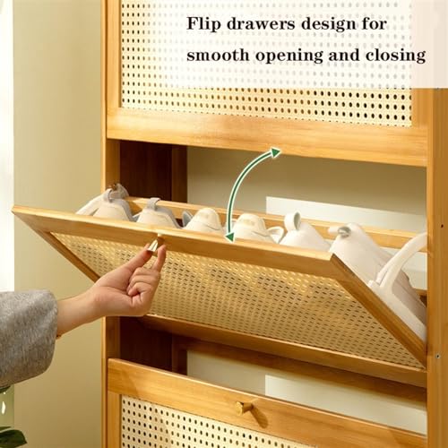 Slim Bamboo Shoe Storage Cabinet with Flip Drawers S283835