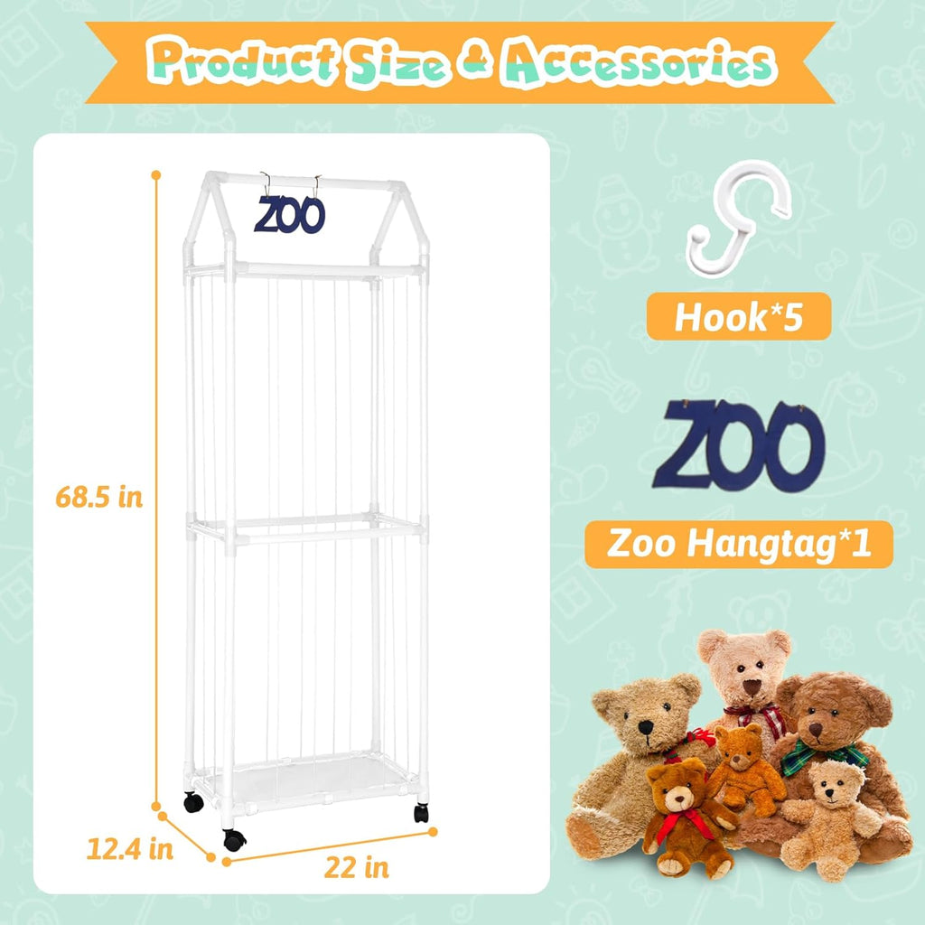 White Stuffed Animal Storage Zoo with Elastic Band and Net Z85658