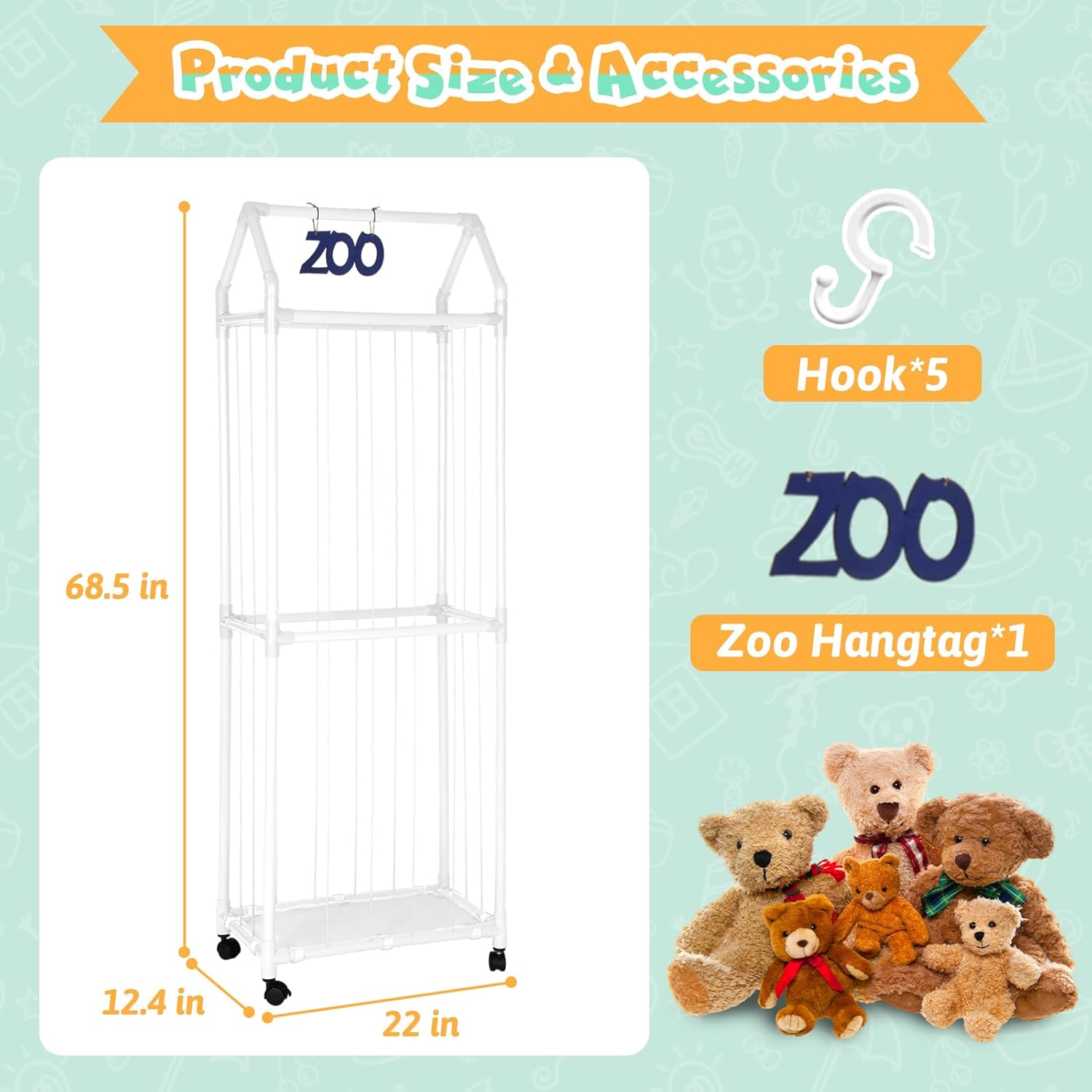 White Stuffed Animal Storage Zoo with Elastic Band and Net Z85658