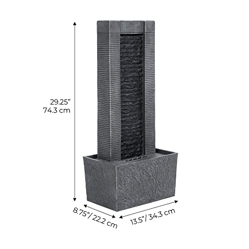 Gray Water Fountain with LED Lights and Pebble Stones, 29.25 inch Tall W272