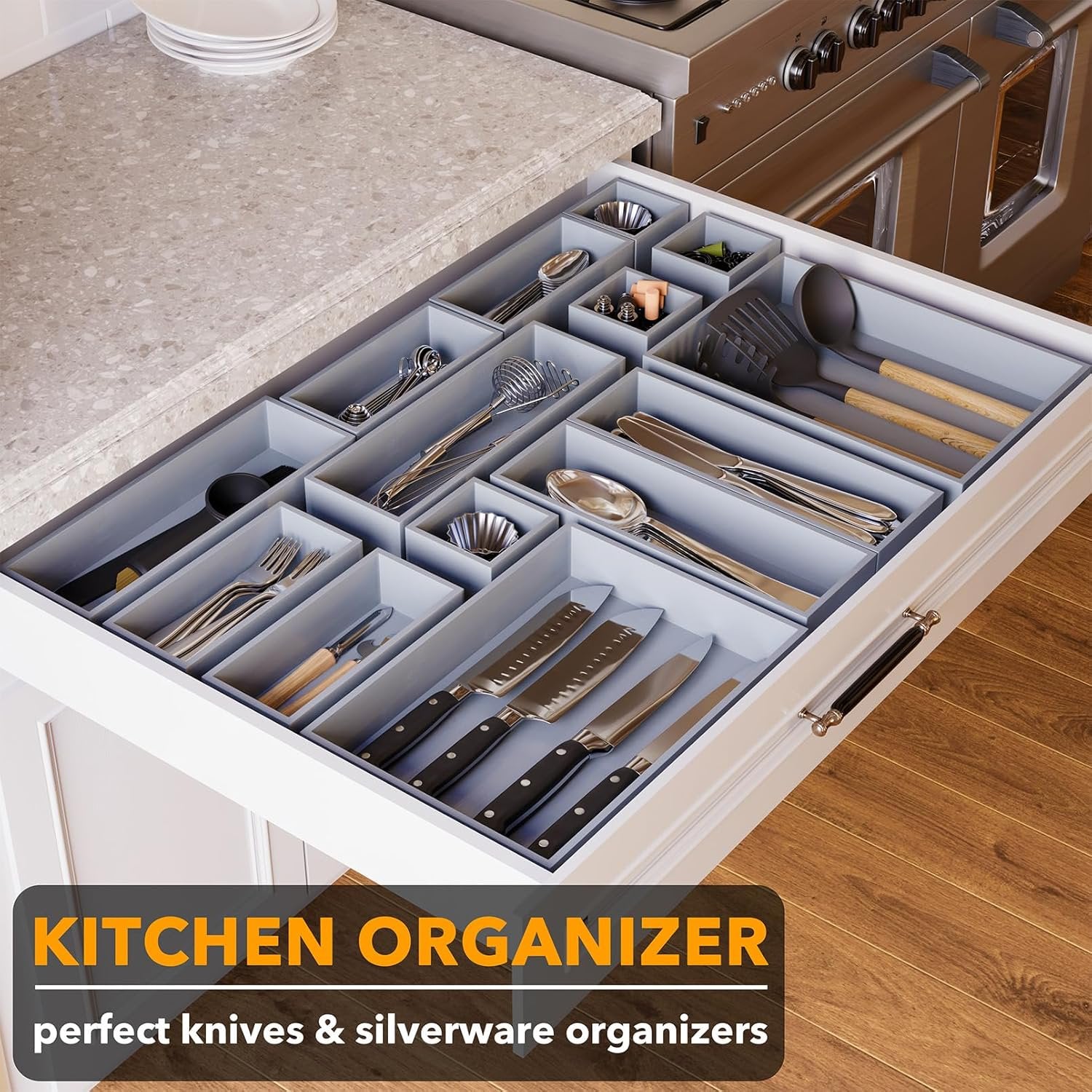 14-Piece Bamboo Drawer Organizer Storage Boxes Set O3489