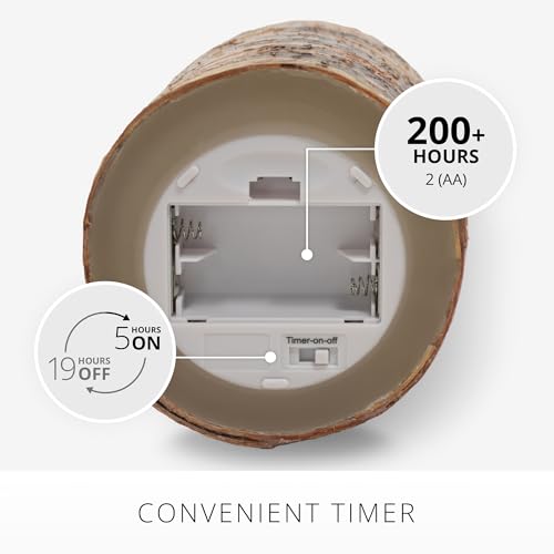 Flameless Candle Pillar with Real Birch Bark Moving Flame LED Battery Operated Lights Unscented (3.5 x 4.5-inch) V206159