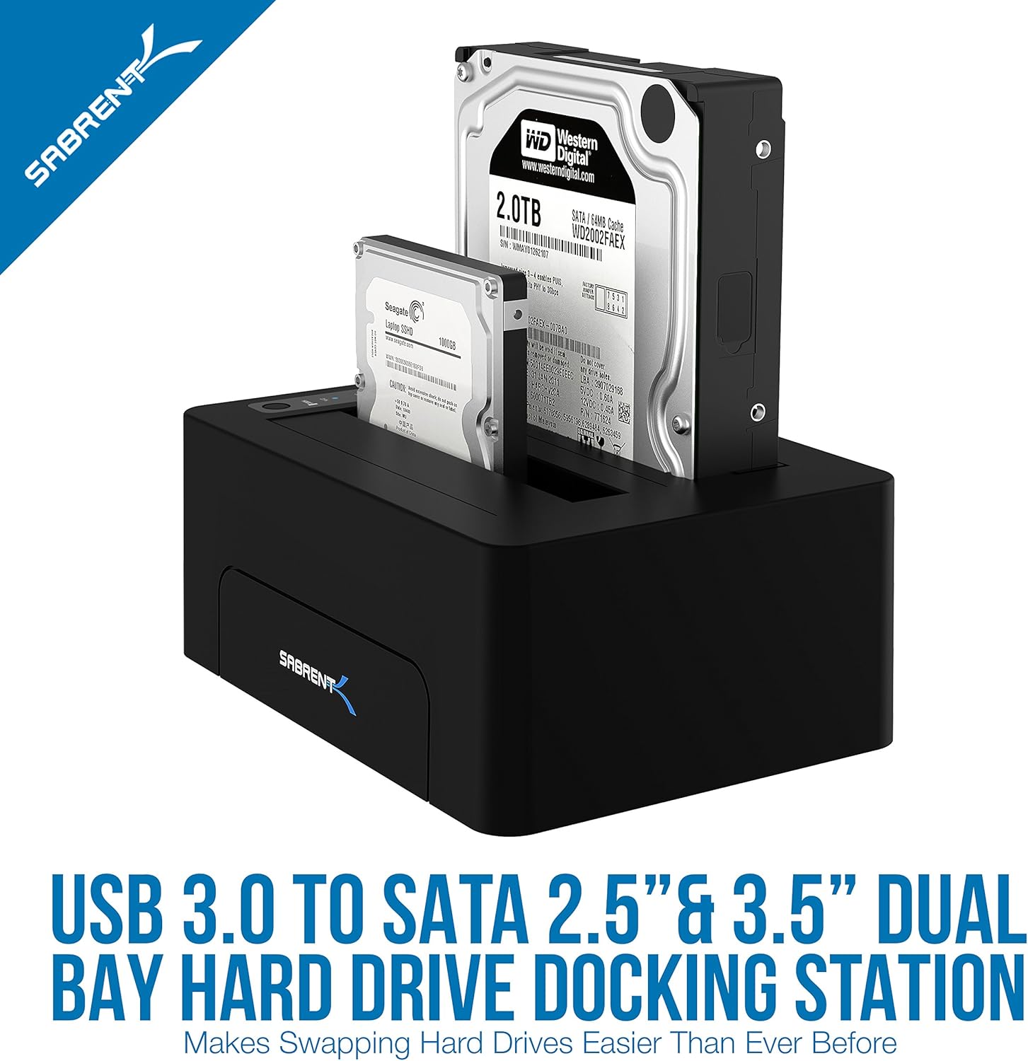 USB 3.0 to SATA Dual Bay External Hard Drive Docking Station for 2.5 or 3.5in HDD SSD with Hard Drive Duplicator Cloner Function 10TB Support Pack of 2 V697