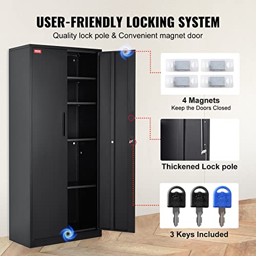 Black Metal Storage Cabinet with 2 Doors and 4 Adjustable Shelves V126
