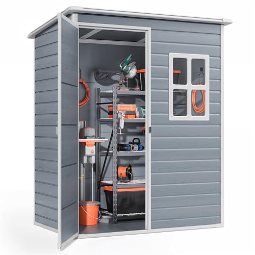 6x4 FT Outdoor Storage Shed with Floor, Resin, Lockable Doors G4861
