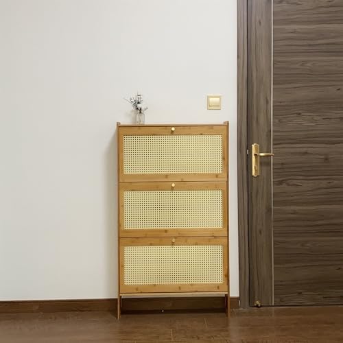 Slim Bamboo Shoe Storage Cabinet with Flip Drawers S283835