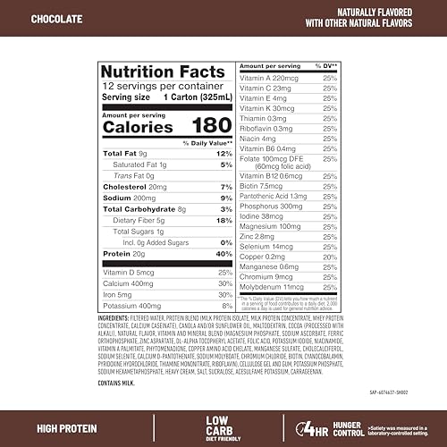 Chocolate Protein Shake, 20g Protein, 12 Count M317