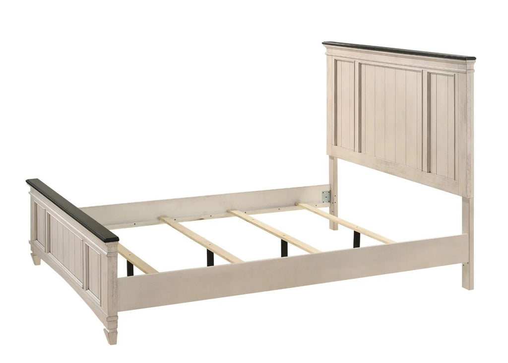 3pc Queen Size Panel Headboard Bed and 2x Nightstands Set Beige Wooden U8664