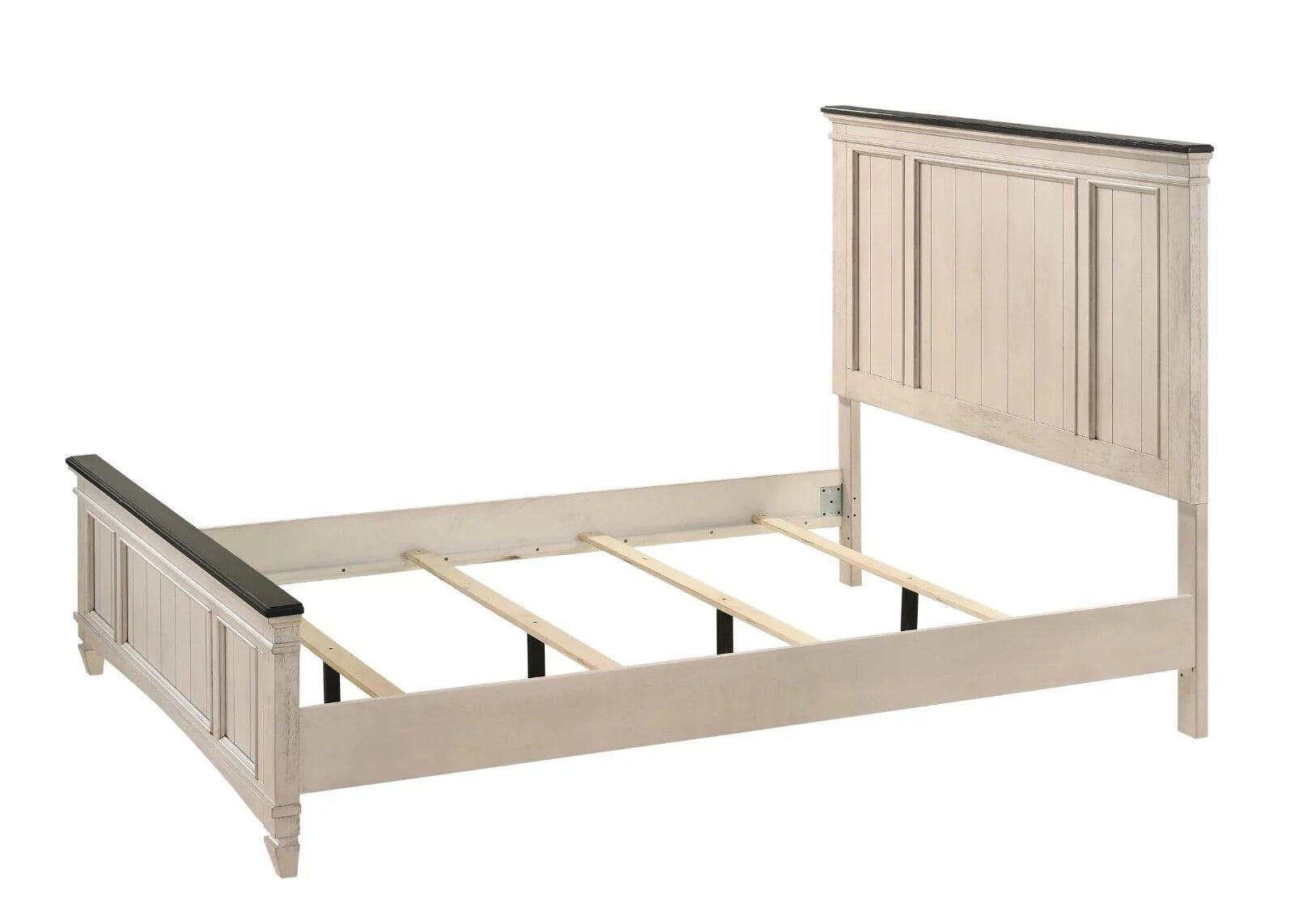 3pc Queen Size Panel Headboard Bed and 2x Nightstands Set Beige Wooden U8664