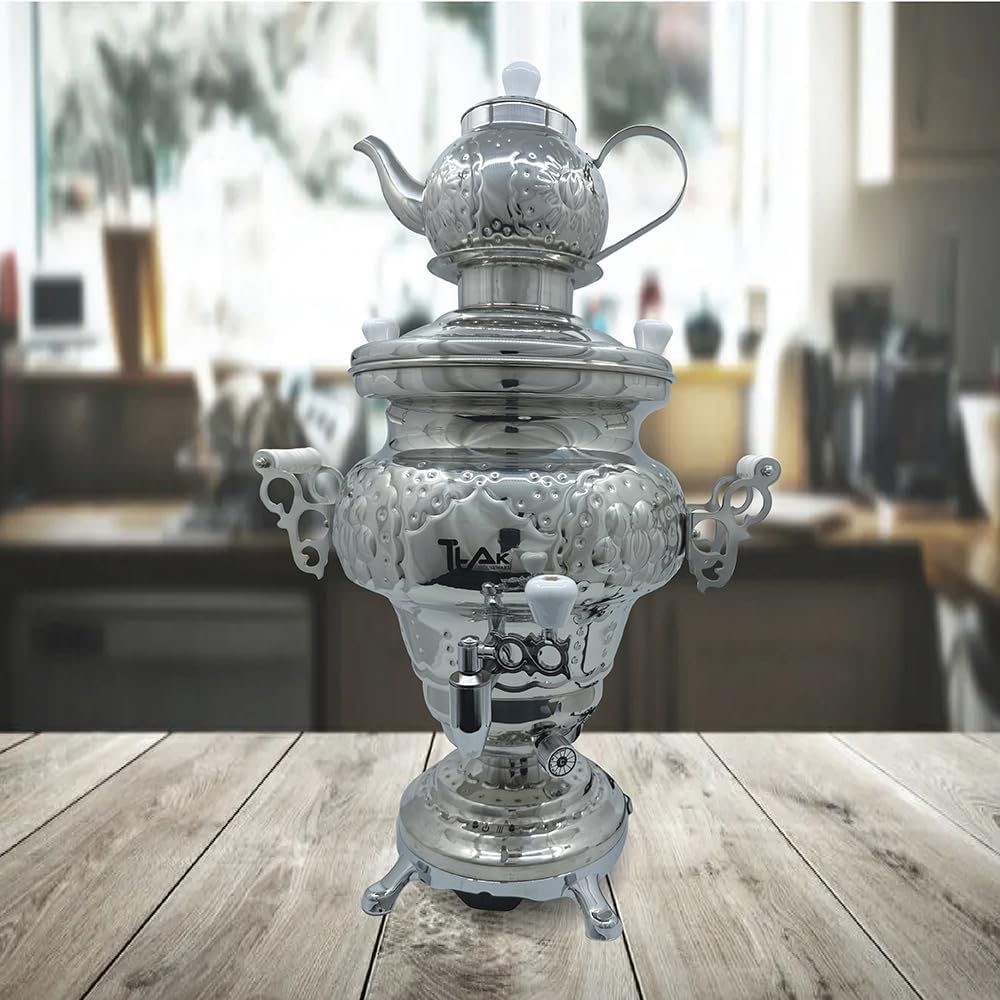 Electric Stainless Steel Samovar Tea Kettle (1 liter) Large Stainless Steel (5.0 Liters) Silver I930