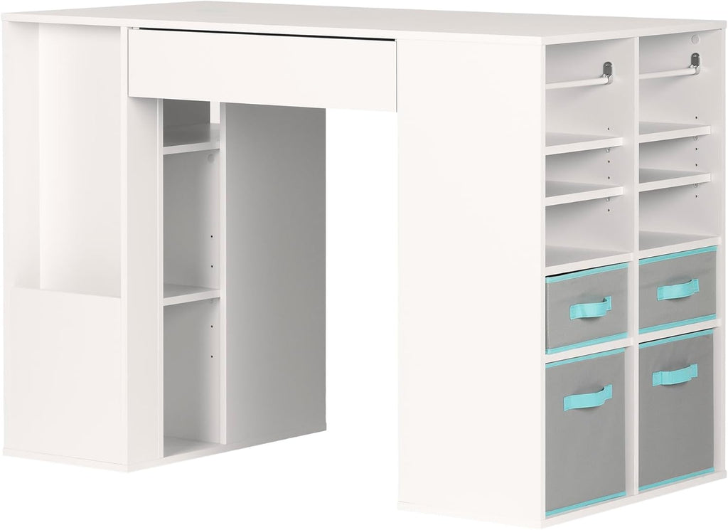 Pure White Counter-Height Craft Table with 4 baskets P128677