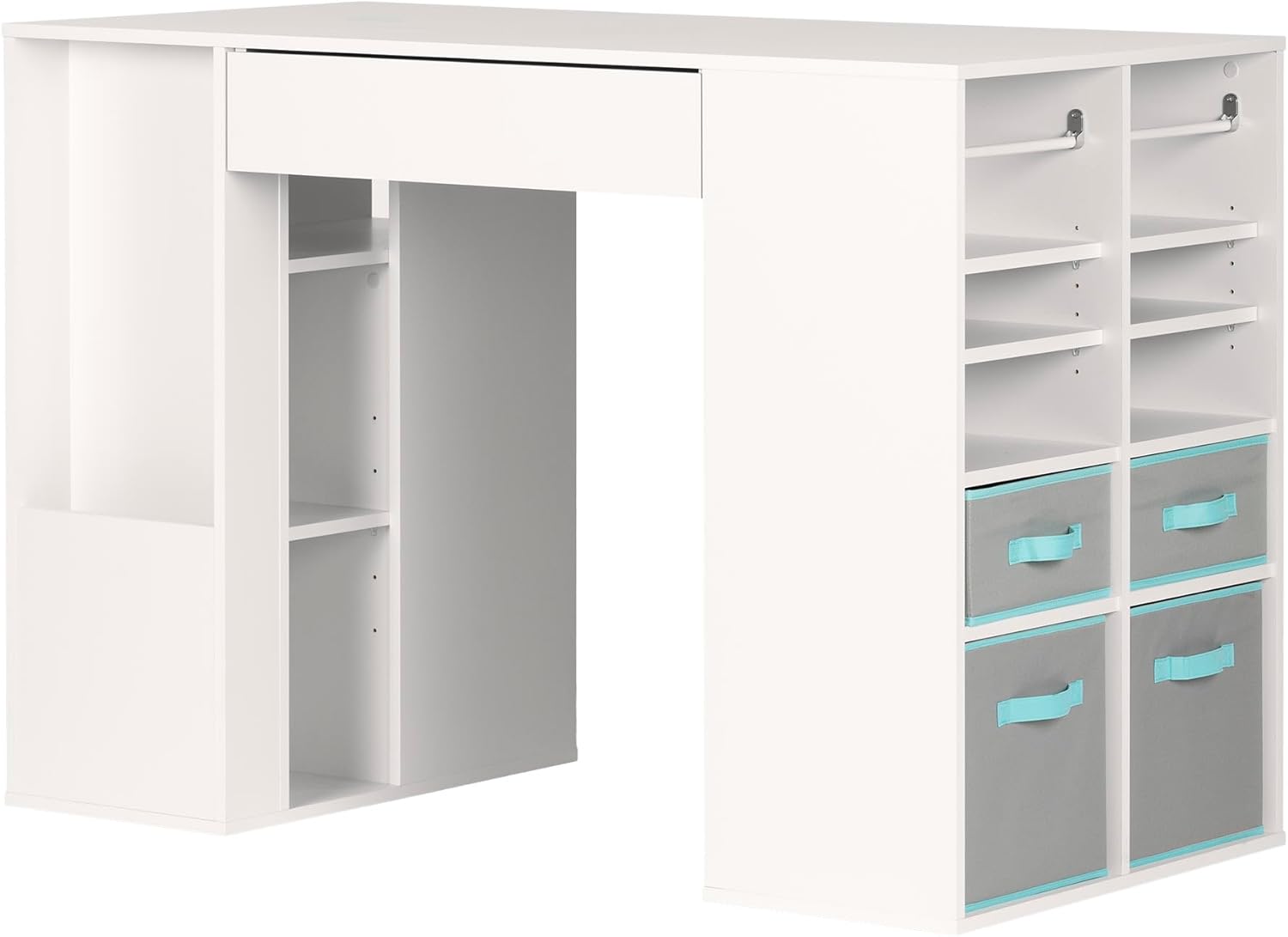 Pure White Counter-Height Craft Table with 4 baskets P128677