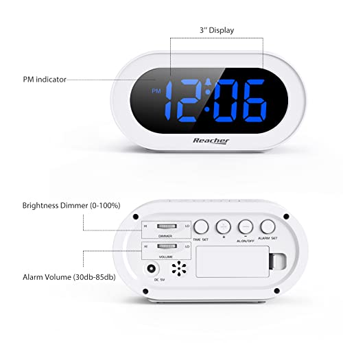 Small LED Digital Alarm Clock with Snooze (White) Q792