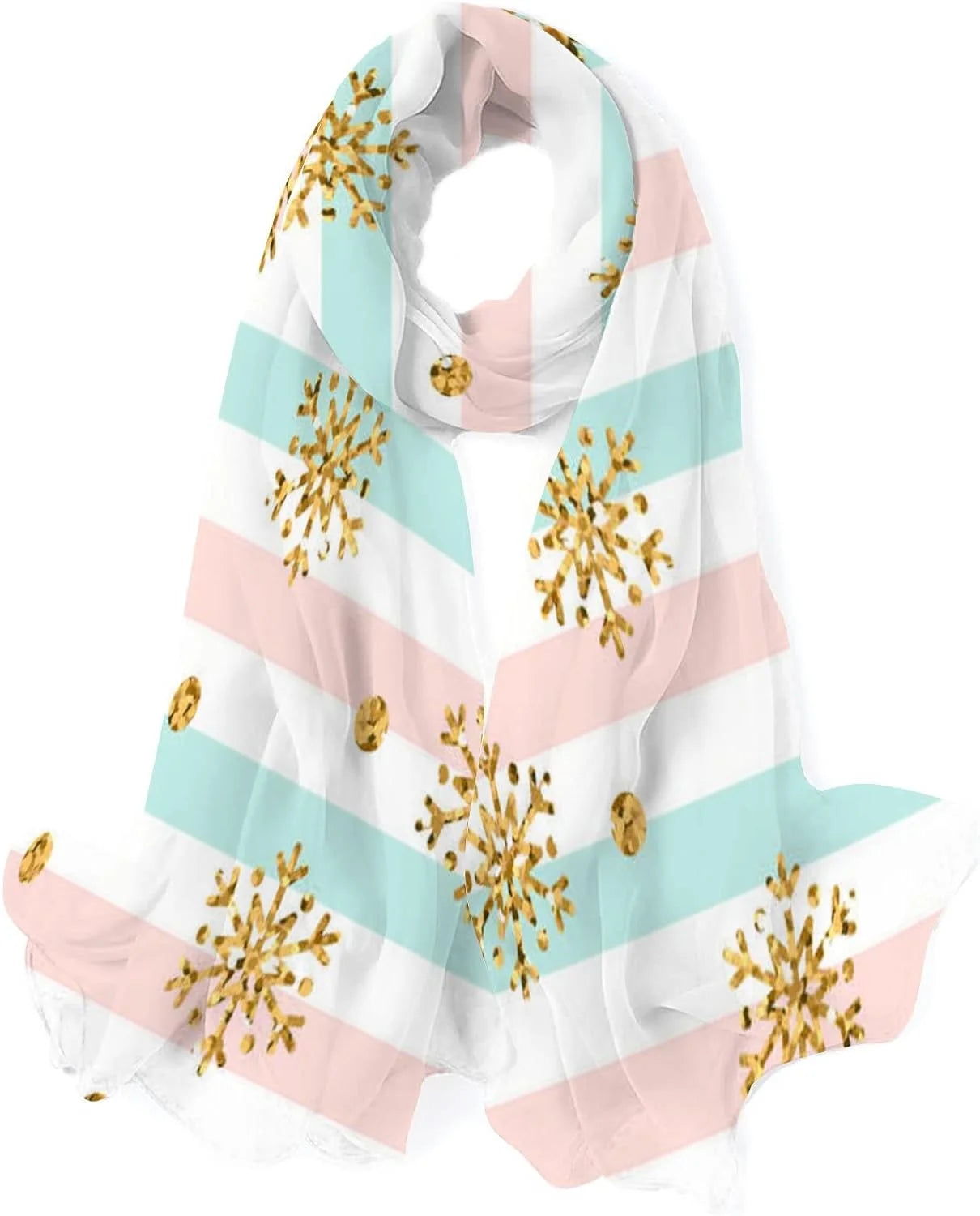 Gold Snowflake Long Silk Neck Scarf Lightweight Shawl Wrap Scarves D6223