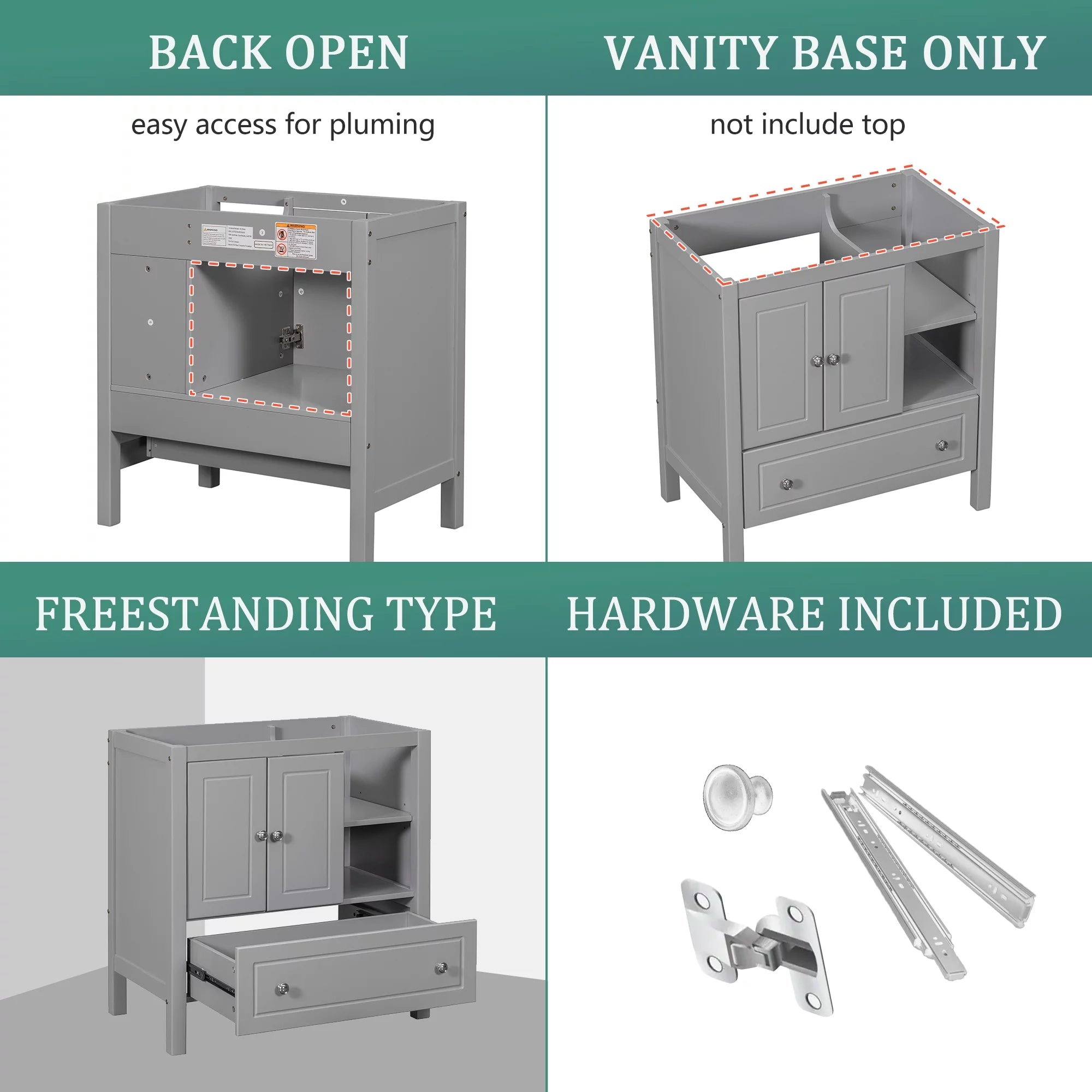 Grey Solid Wood Bathroom Vanity Base D62056