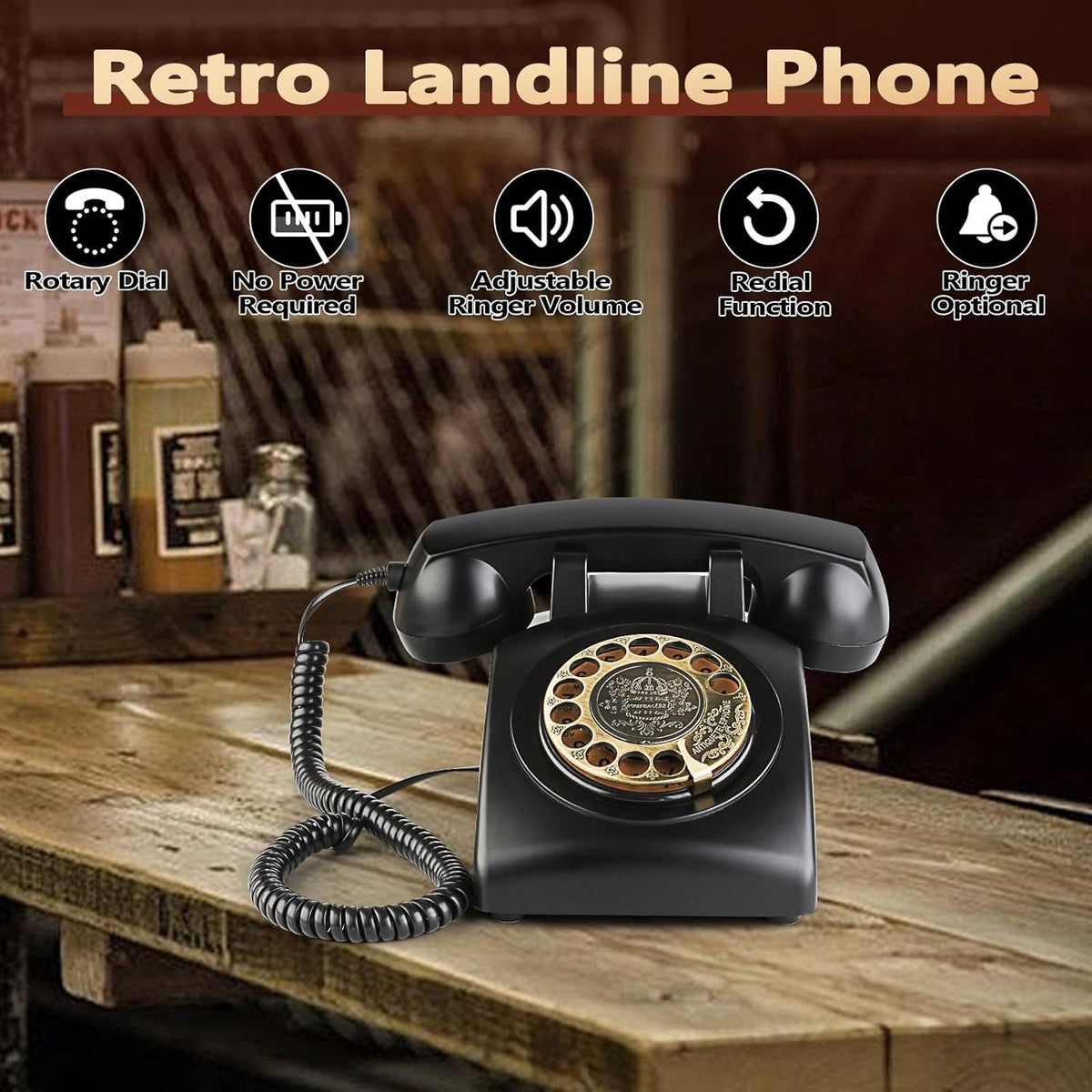 Retro Rotary Landline Phones with Mechanical Ringer Vintage Corded Phones I33349
