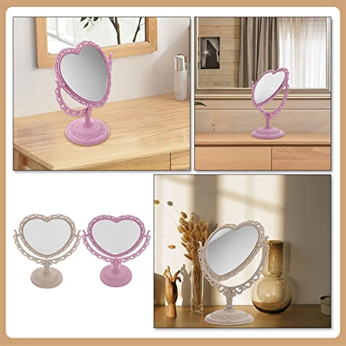White Heart Shaped Rotatable Vanity Desktop Mirror W8868