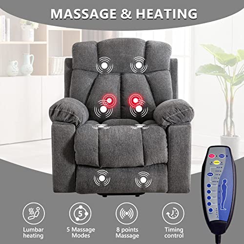 Light Gray Power Lift Recliner Chair with Massage and Heat N30221