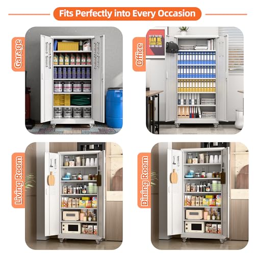 73" H Metal Storage Cabinet with Wheels and Locking Doors P646788