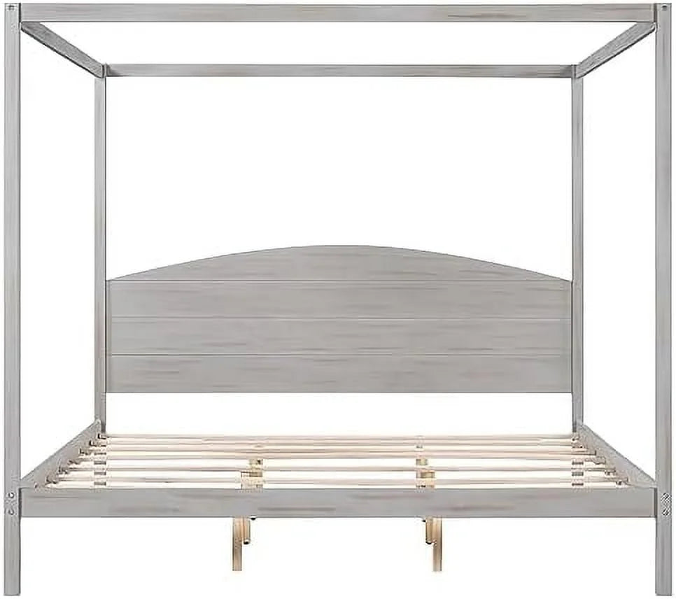 White Queen Size 4-Poster Wood Canopy Bed Frame with Headboard M989223