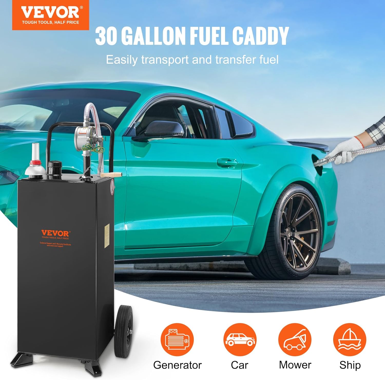 Black 30 Gallon Portable Fuel Caddy with Manual Transfer Pump Z707358